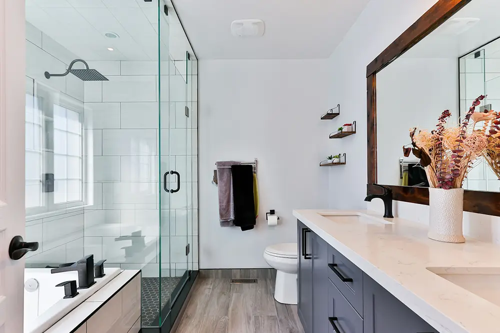 A bathroom with a semi-gloss finish