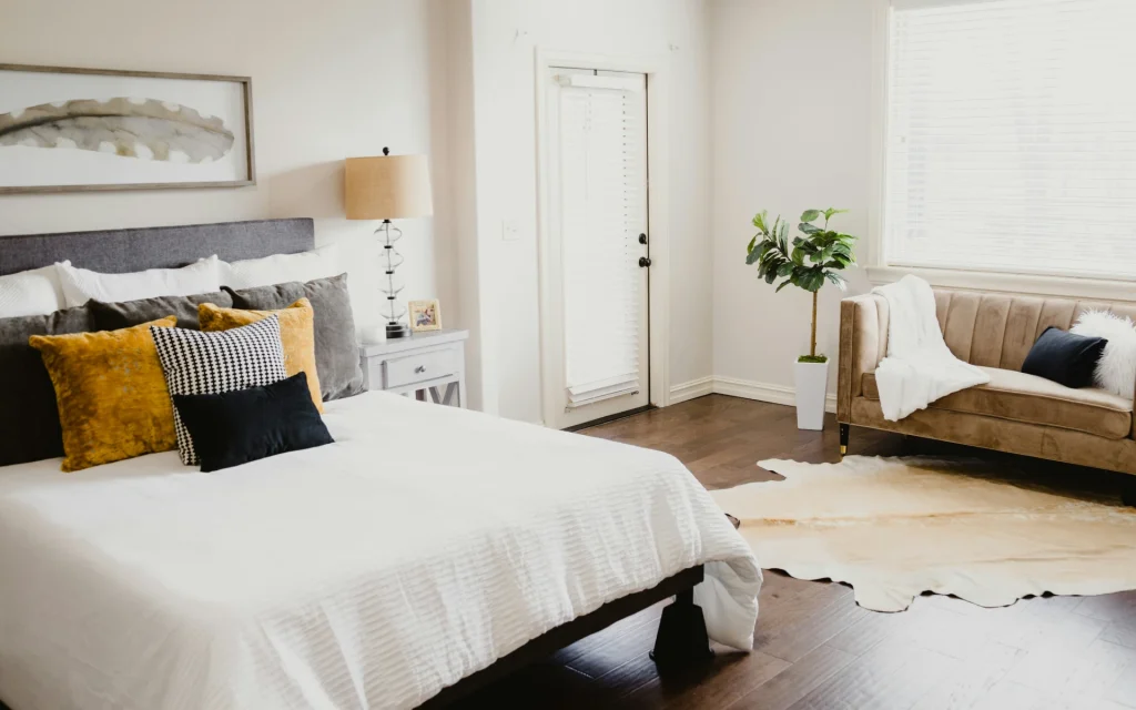 Master bedroom design in a rustic style