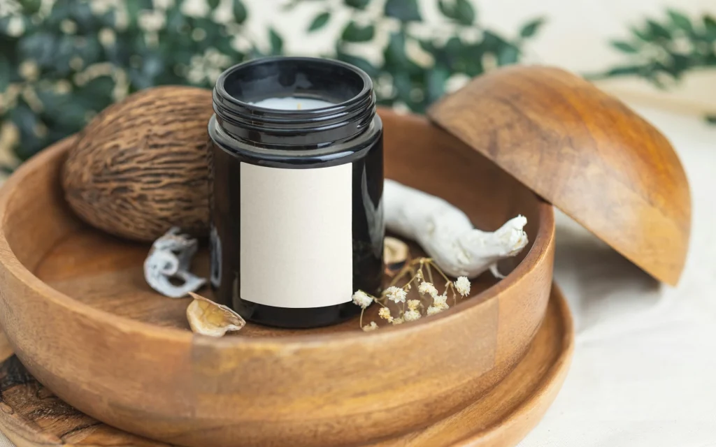 A scented candle in the bathroom