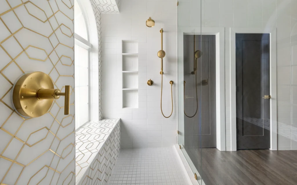 Luxury bathroom design with gold elements