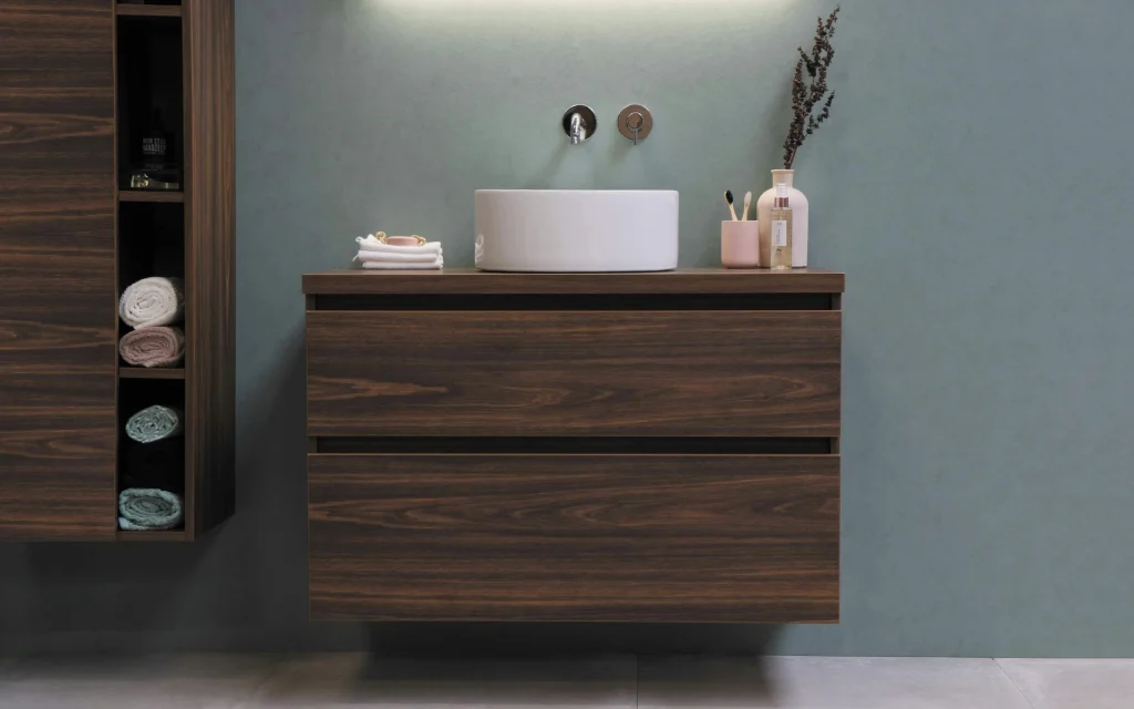 Bathroom vanity with pull-out shelves