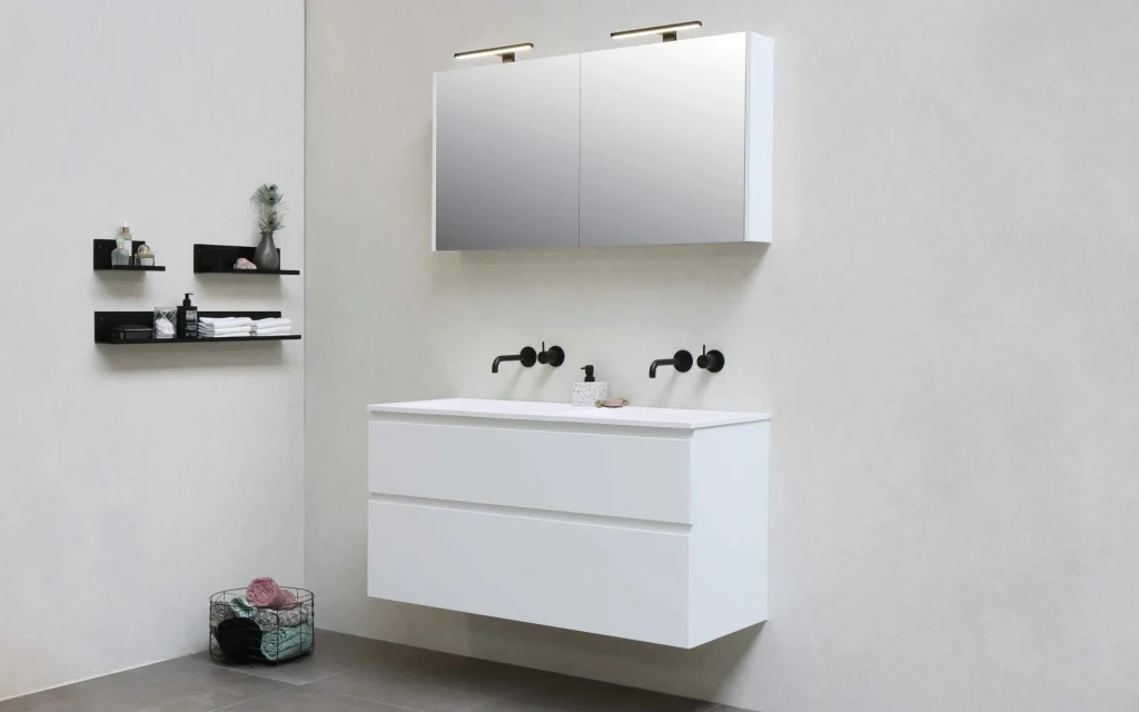 A wall-mounted cabinet in the bathroom
