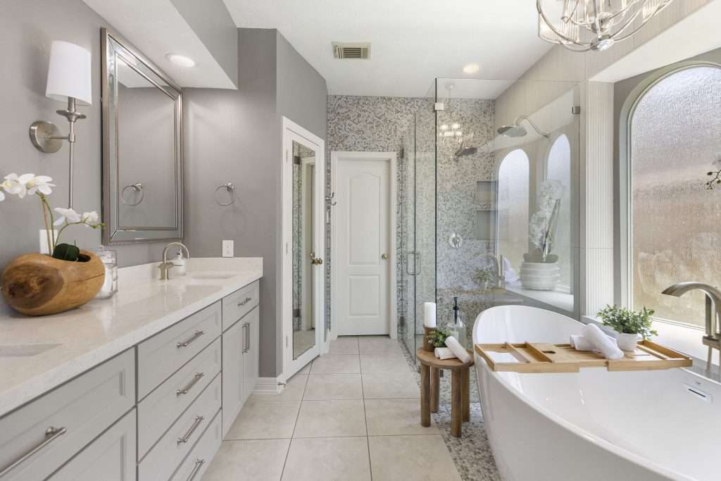 Bathroom designed by Design on a Dime Interiors in Montgomery County, Texas