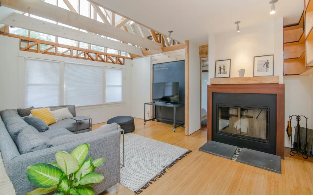 Fireplace with built-in cabinets