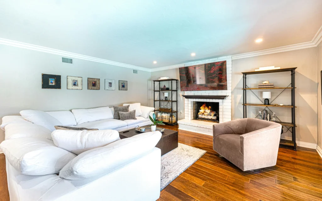 Simple minimalist fireplace in the living room