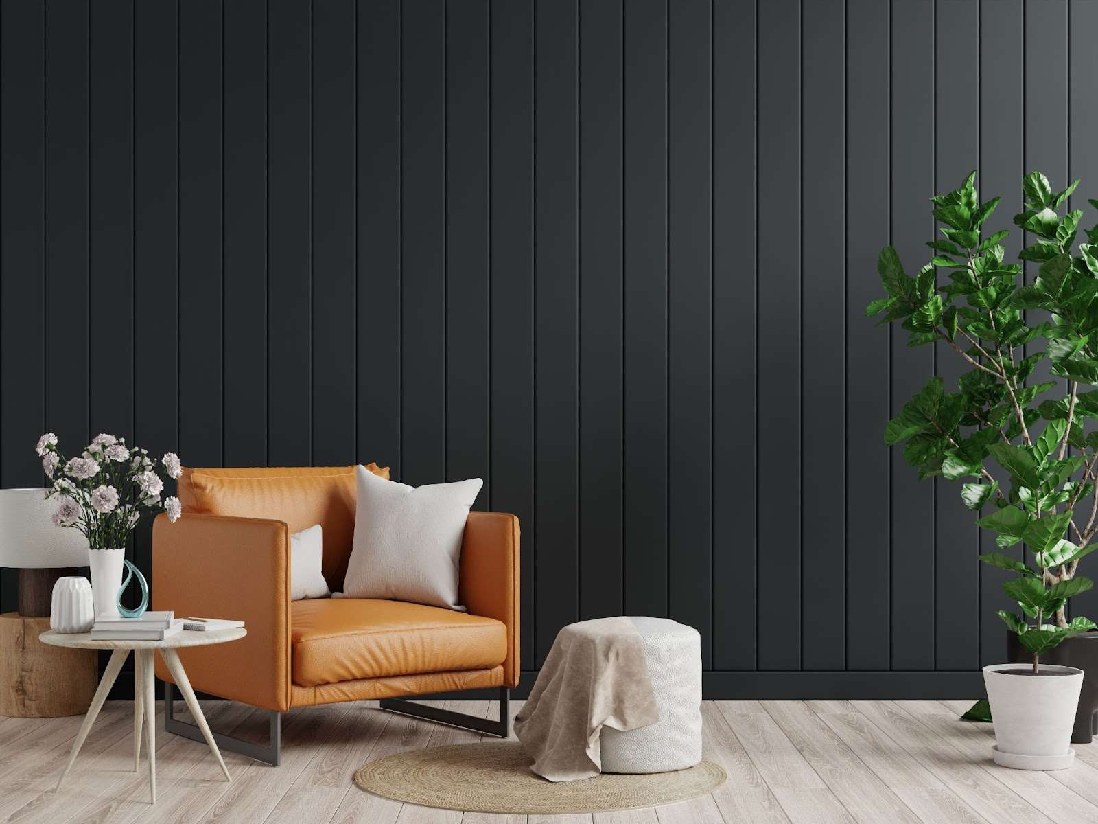 A black accent wall in interior design