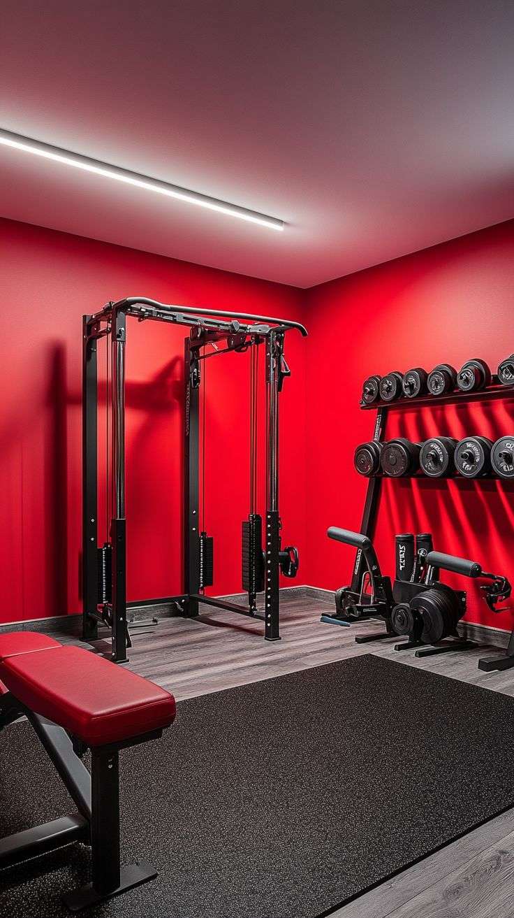 home gym bold color walls
