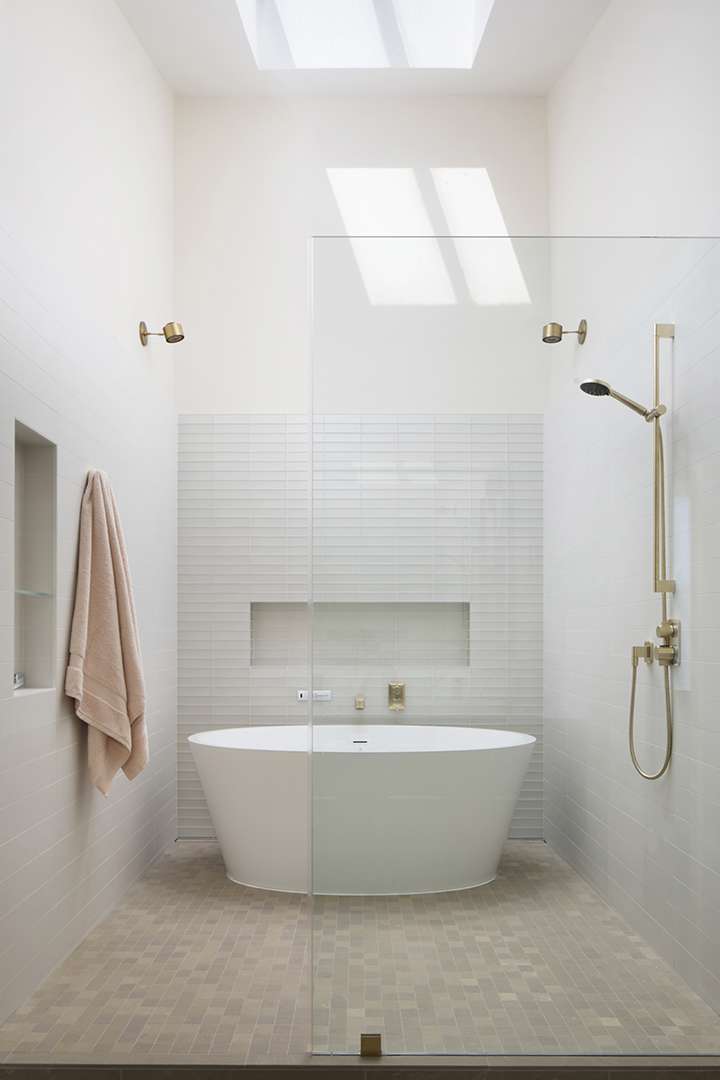 soft pink open shower tiles