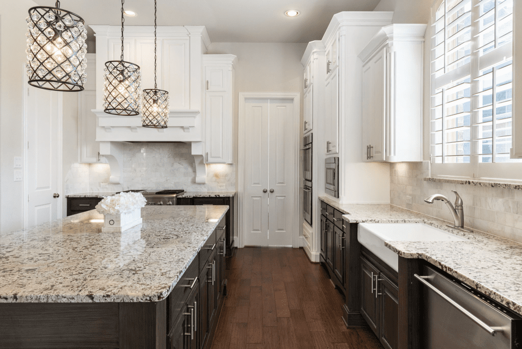 wood and marble kitchen