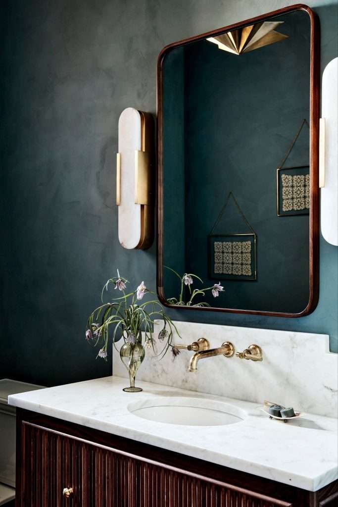 dark blue tile bathroom