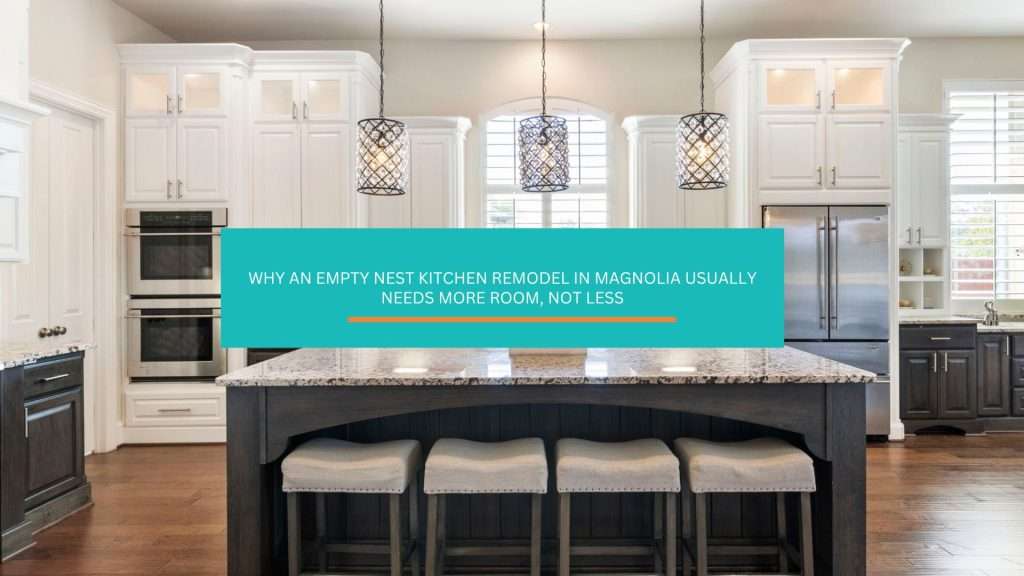 A Magnolia couple hired us years ago for interior design, then came back for the kitchen once the budget allowed. Both empty-nesters by then. Most advice would have told them to build smaller. They sized it for adult children, spouses, and grandchildren who had not arrived yet.